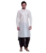 White Plain Dupion Silk Dhoti Kurta