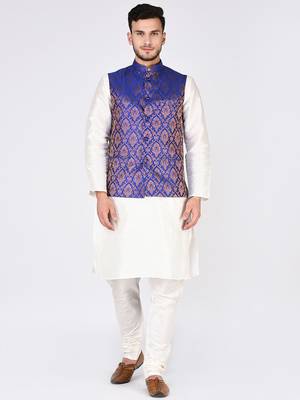 White
 Woven Silk Blend Kurta Pajama 1