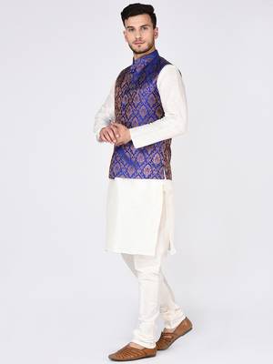 White
 Woven Silk Blend Kurta Pajama 2