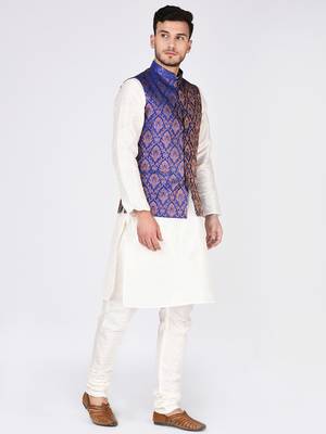 White
 Woven Silk Blend Kurta Pajama 3
