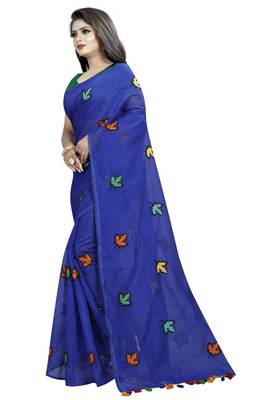 Blue embroidered chanderi saree with blouse 2