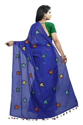 Blue embroidered chanderi saree with blouse 3