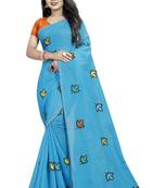 Sky blue embroidered chanderi saree with blouse