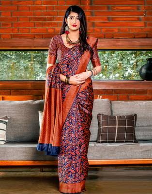 Multicolor woven silk blend saree with blouse 1