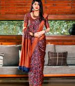Multicolor woven silk blend saree with blouse