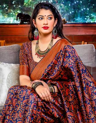 Multicolor woven silk blend saree with blouse 2