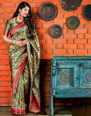 Multicolor woven silk blend saree with blouse 1
