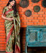 Multicolor woven silk blend saree with blouse