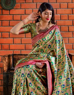 Multicolor woven silk blend saree with blouse 3