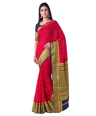 Red Woven Crepe Saree With Blouse 1