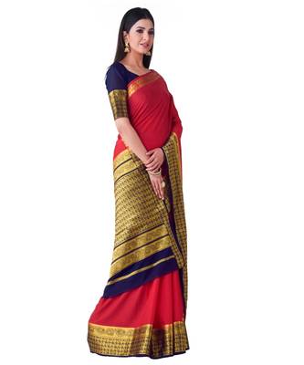 Red Woven Crepe Saree With Blouse 2