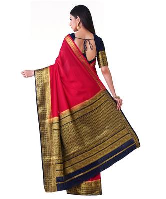 Red Woven Crepe Saree With Blouse 3