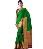 Green Woven Crepe Saree With Blouse