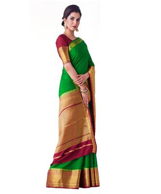 Green Woven Crepe Saree With Blouse 2