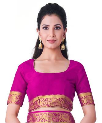 Turquoise woven Crepe saree with blouse 4