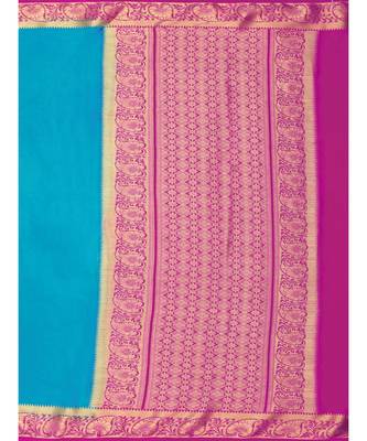 Turquoise woven Crepe saree with blouse 5