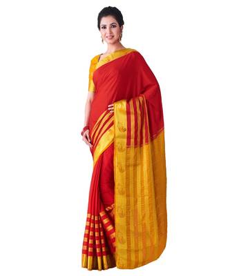 Red Woven Crepe Saree With Blouse 1