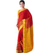 Red Woven Crepe Saree With Blouse