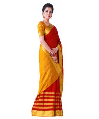 Red Woven Crepe Saree With Blouse 2