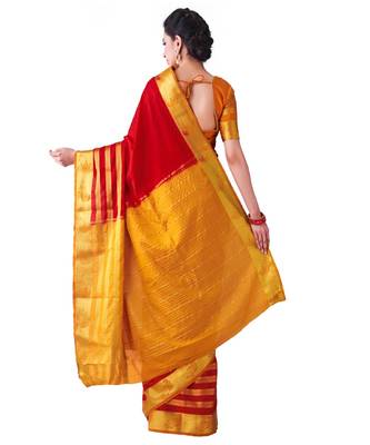 Red Woven Crepe Saree With Blouse 3