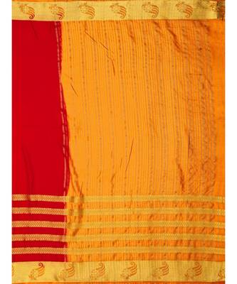Red Woven Crepe Saree With Blouse 5