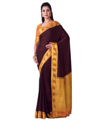 Brown Woven Crepe Saree With Blouse 1