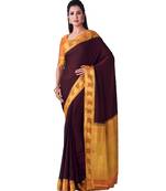Brown Woven Crepe Saree With Blouse