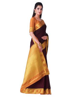 Brown Woven Crepe Saree With Blouse 2