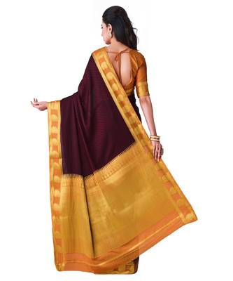 Brown Woven Crepe Saree With Blouse 3