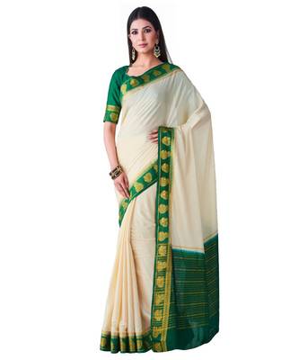 Beige woven Crepe saree with blouse 1