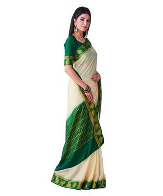 Beige woven Crepe saree with blouse 2