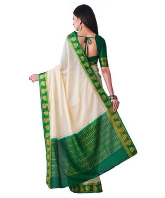 Beige woven Crepe saree with blouse 3
