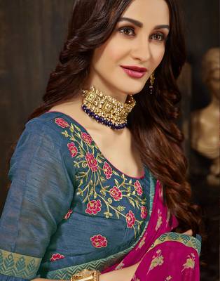 Pink embroidered georgette saree with blouse 2
