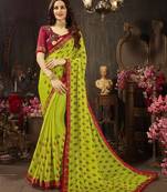 Green embroidered georgette saree with blouse
