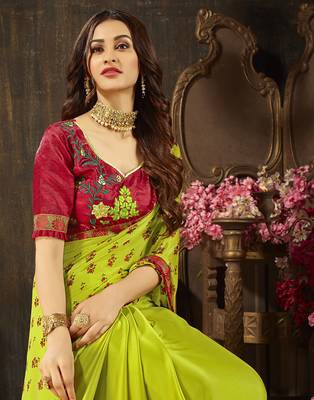 Green embroidered georgette saree with blouse 2