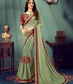 Grey embroidered pure chiffon saree with blouse