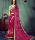 Pink embroidered pure chiffon saree with blouse