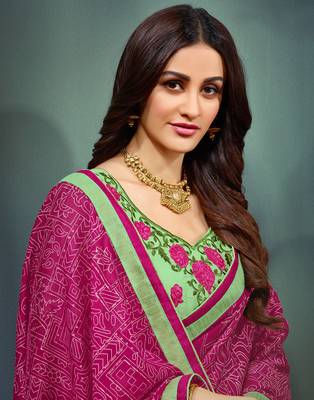 Pink embroidered pure chiffon saree with blouse 2