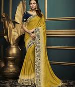 Yellow embroidered silk blend saree with blouse
