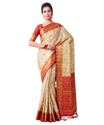 Beige Woven Art Silk Saree With Blouse 1