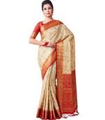 Beige Woven Art Silk Saree With Blouse