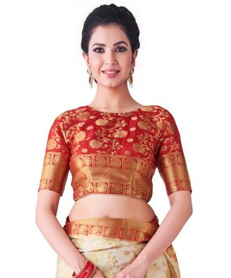 Beige Woven Art Silk Saree With Blouse 4