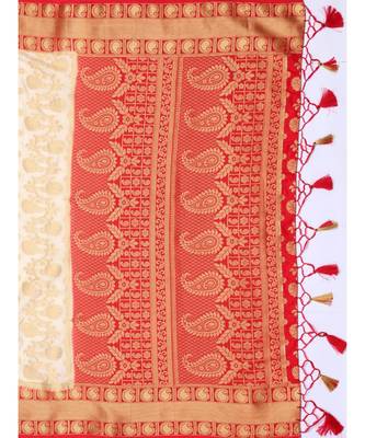 Beige Woven Art Silk Saree With Blouse 5