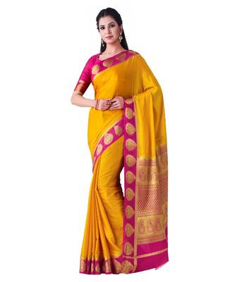 Gold Woven Crepe Saree With Blouse 1