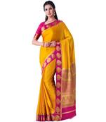 Gold Woven Crepe Saree With Blouse