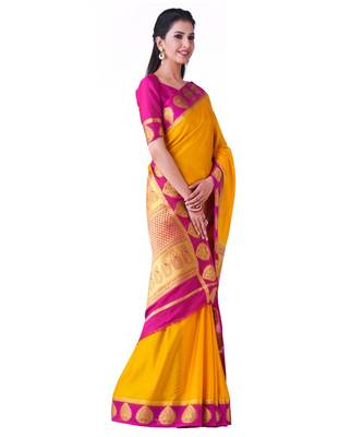 Gold Woven Crepe Saree With Blouse 2