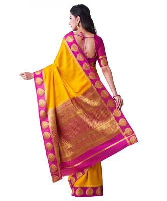 Gold Woven Crepe Saree With Blouse 3