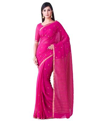 Pink Embroidered Chiffon Saree With Blouse 1