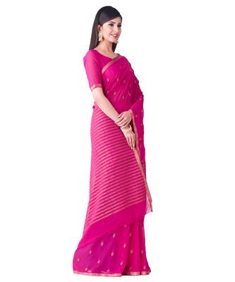 Pink Embroidered Chiffon Saree With Blouse 2