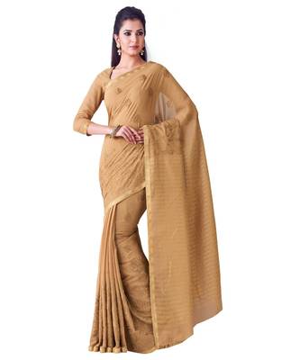 Brown Embroidered Chiffon Saree With Blouse 1